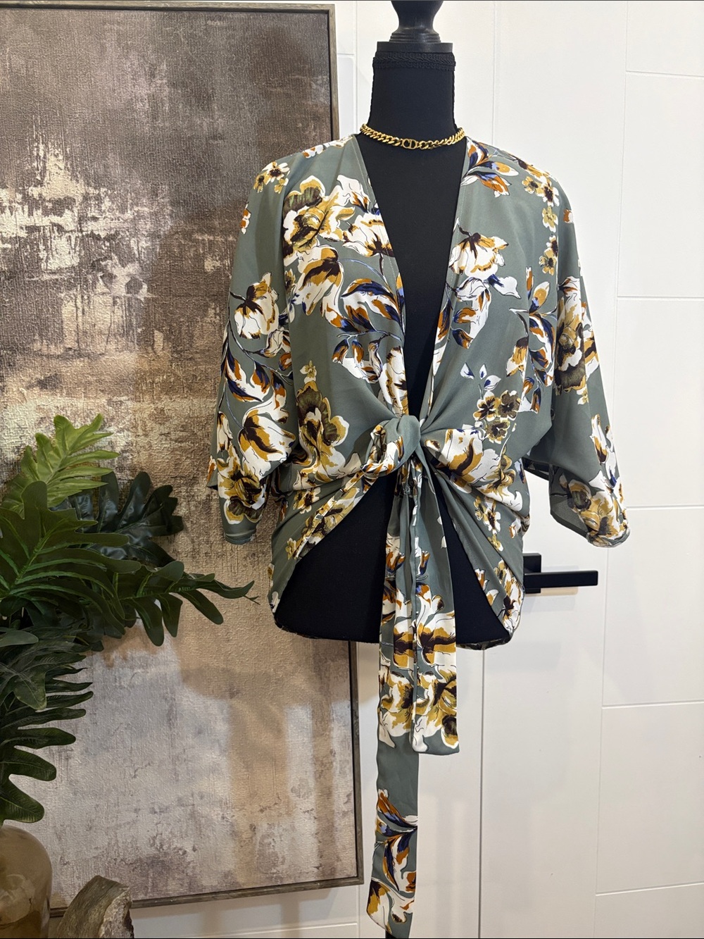 West Kei Sage Green Floral Tie-Front Tunic